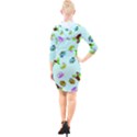 Sloth Aqua Blue Cute Cartoon Tile Green Quarter Sleeve Hood Bodycon Dress View2