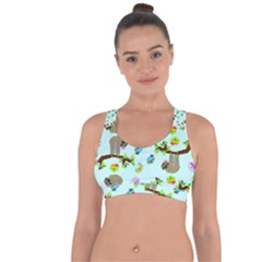 Sloth Aqua Blue Cute Cartoon Tile Green Cross String Back Sports Bra by HermanTelo