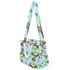 Sloth Aqua Blue Cute Cartoon Tile Green Rope Handles Shoulder Strap Bag