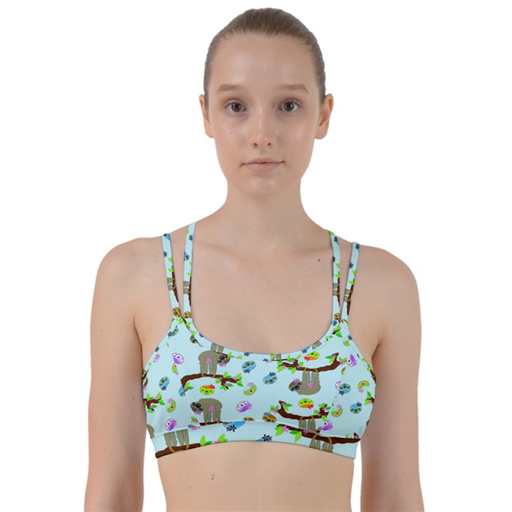 Sloth Aqua Blue Cute Cartoon Tile Green Line Them Up Sports Bra