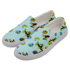 Sloth Aqua Blue Cute Cartoon Tile Green Men s Canvas Slip Ons by HermanTelo