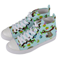 Sloth Aqua Blue Cute Cartoon Tile Green Women s Mid-top Canvas Sneakers by HermanTelo