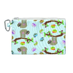 Sloth Aqua Blue Cute Cartoon Tile Green Canvas Cosmetic Bag (large) by HermanTelo