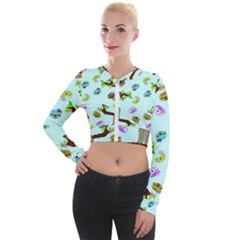 Sloth Aqua Blue Cute Cartoon Tile Green Long Sleeve Cropped Velvet Jacket