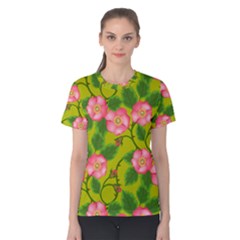 Roses Flowers Pattern Bud Pink Women s Cotton Tee