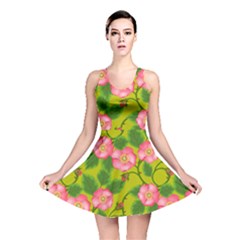 Roses Flowers Pattern Bud Pink Reversible Skater Dress