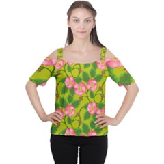 Roses Flowers Pattern Bud Pink Cutout Shoulder Tee