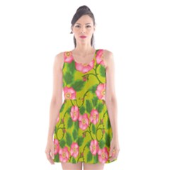 Roses Flowers Pattern Bud Pink Scoop Neck Skater Dress