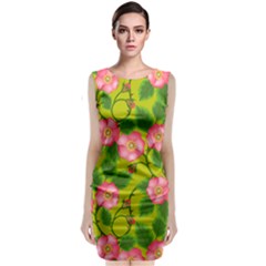 Roses Flowers Pattern Bud Pink Classic Sleeveless Midi Dress