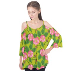 Roses Flowers Pattern Bud Pink Flutter Tees