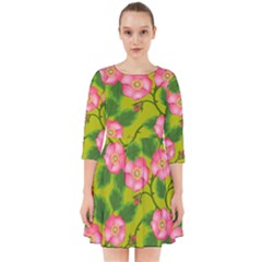 Roses Flowers Pattern Bud Pink Smock Dress