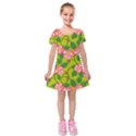 Roses Flowers Pattern Bud Pink Kids  Short Sleeve Velvet Dress View1