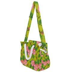 Roses Flowers Pattern Bud Pink Rope Handles Shoulder Strap Bag