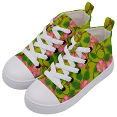 Roses Flowers Pattern Bud Pink Kids  Mid-top Canvas Sneakers by HermanTelo