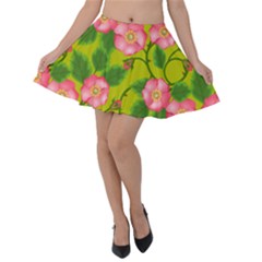 Roses Flowers Pattern Bud Pink Velvet Skater Skirt