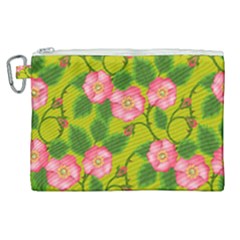 Roses Flowers Pattern Bud Pink Canvas Cosmetic Bag (xl)