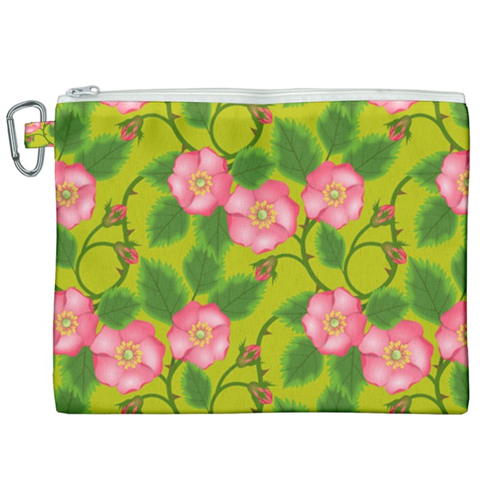 Roses Flowers Pattern Bud Pink Canvas Cosmetic Bag (XXL)