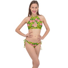 Roses Flowers Pattern Bud Pink Cross Front Halter Bikini Set by HermanTelo