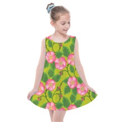 Roses Flowers Pattern Bud Pink Kids  Summer Dress by HermanTelo