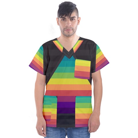 Background Rainbow Stripes Bright Men s V-neck Scrub Top by Pakrebo