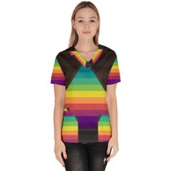 Background Rainbow Stripes Bright Women s V-neck Scrub Top by Pakrebo