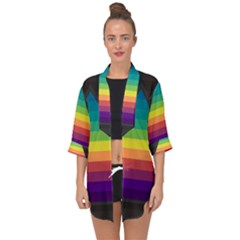 Background Rainbow Stripes Bright Open Front Chiffon Kimono by Pakrebo