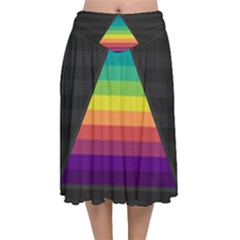 Background Rainbow Stripes Bright Velvet Flared Midi Skirt by Pakrebo