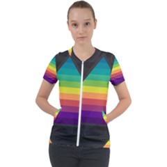 Background Rainbow Stripes Bright Short Sleeve Zip Up Jacket