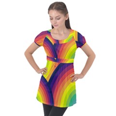 Background Rainbow Colors Colorful Puff Sleeve Tunic Top