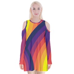 Background Rainbow Colors Colorful Velvet Long Sleeve Shoulder Cutout Dress by Pakrebo