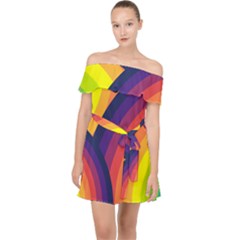 Background Rainbow Colors Colorful Off Shoulder Chiffon Dress by Pakrebo