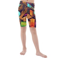 Graffiti Mural Street Art Wall Art Kids  Mid Length Swim Shorts by Pakrebo