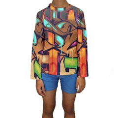 Graffiti Mural Street Art Wall Art Kids  Long Sleeve Swimwear by Pakrebo