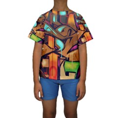 Graffiti Mural Street Art Wall Art Kids  Short Sleeve Swimwear by Pakrebo