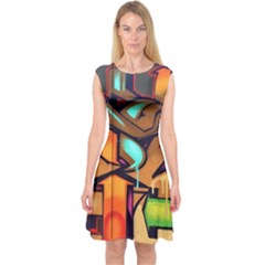 Graffiti Mural Street Art Wall Art Capsleeve Midi Dress by Pakrebo