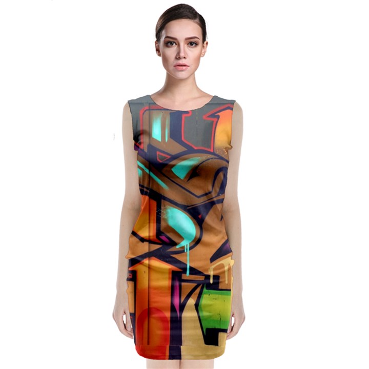 Graffiti Mural Street Art Wall Art Sleeveless Velvet Midi Dress