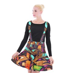 Graffiti Mural Street Art Wall Art Suspender Skater Skirt by Pakrebo