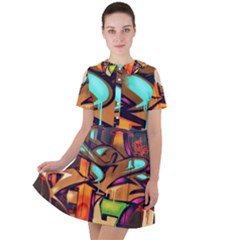 Graffiti Mural Street Art Wall Art Short Sleeve Shoulder Cut Out Dress  by Pakrebo