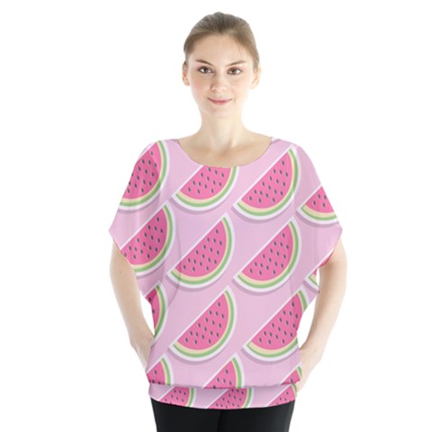 Melons Pattern Food Fruits Melon Batwing Chiffon Blouse by Pakrebo