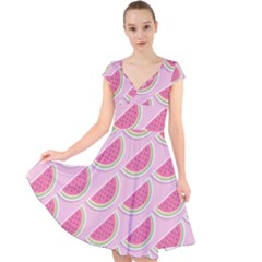 Melons Pattern Food Fruits Melon Cap Sleeve Front Wrap Midi Dress