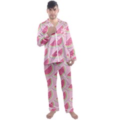 Melons Pattern Food Fruits Melon Men s Satin Pajamas Long Pants Set