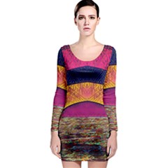 Abstract Sunrise Ocean Sunset Sky Long Sleeve Bodycon Dress