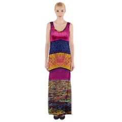 Abstract Sunrise Ocean Sunset Sky Maxi Thigh Split Dress