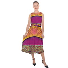 Abstract Sunrise Ocean Sunset Sky Midi Tie-back Chiffon Dress