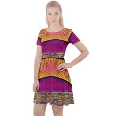 Abstract Sunrise Ocean Sunset Sky Cap Sleeve Velour Dress 