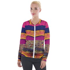 Abstract Sunrise Ocean Sunset Sky Velour Zip Up Jacket