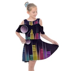 Illustrations Background Abstract Colors Kids  Shoulder Cutout Chiffon Dress by Pakrebo