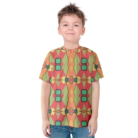 Pattern Orange Green African Kids  Cotton Tee by Pakrebo