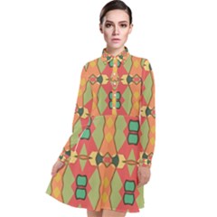 Pattern Orange Green African Long Sleeve Chiffon Shirt Dress