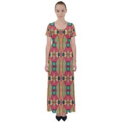 Pattern Orange Green African High Waist Short Sleeve Maxi Dress by Pakrebo